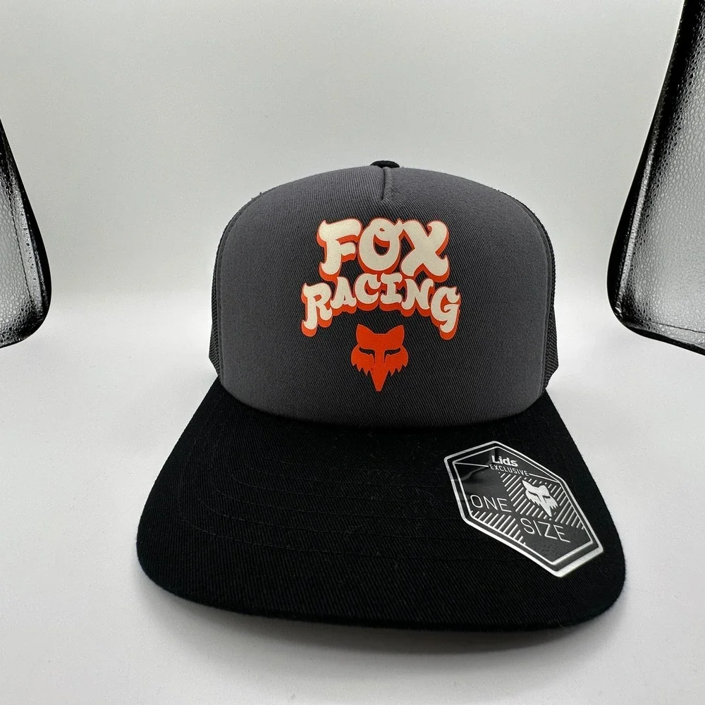 Fox Racing Racewear Mesh Trucker Snapback Hat Grey Black Adjustable Mesh Cap NEW